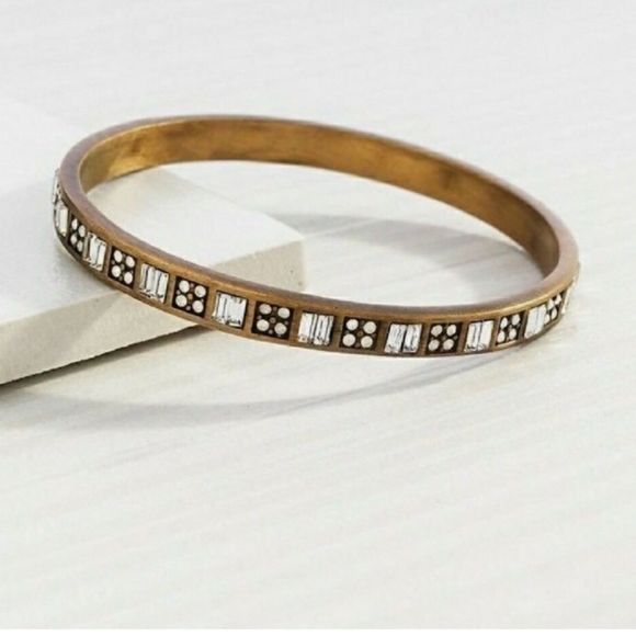 SILPADA Modern MAVEN Swarovski Crystal Accented Brass Bangle NIB - Picture 12 of 13